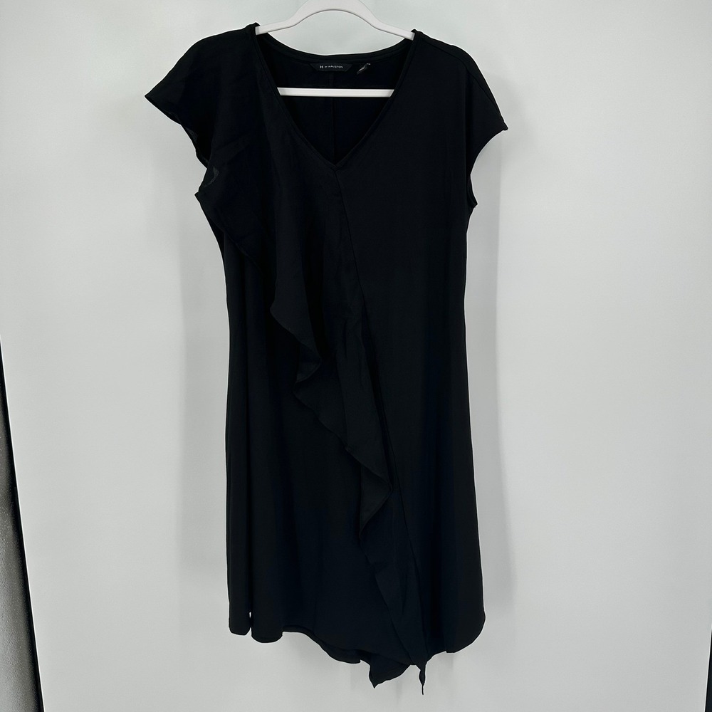 H by Halston Womens Cocktail Dress Size PS Blacke Ruffle Minimalist Stretch